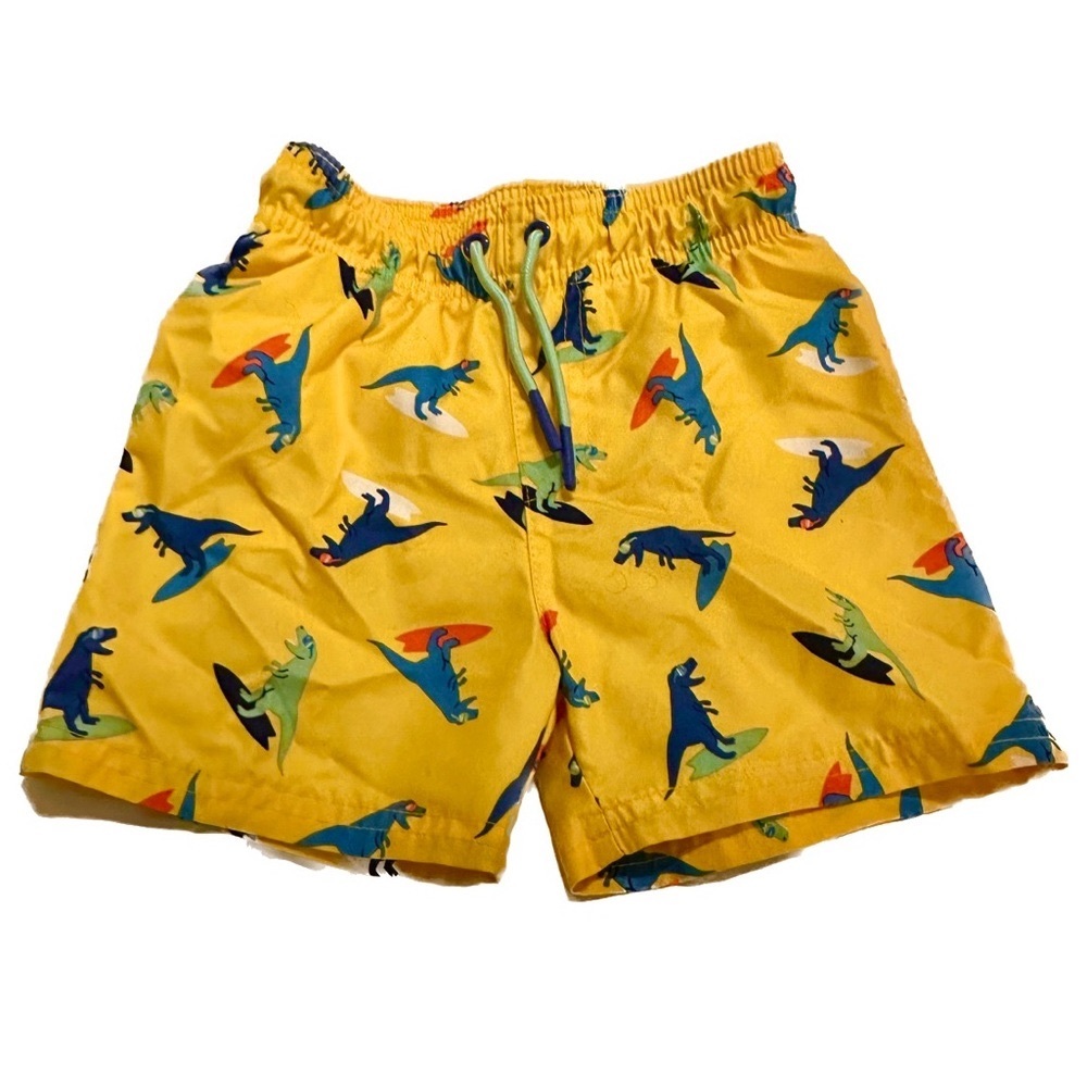 Surfing Dino in Shades Yellow Swim Trunks